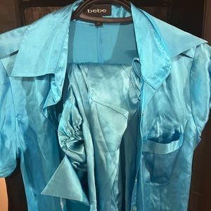 2 Bebe silk aqua blue dress shirts XS new